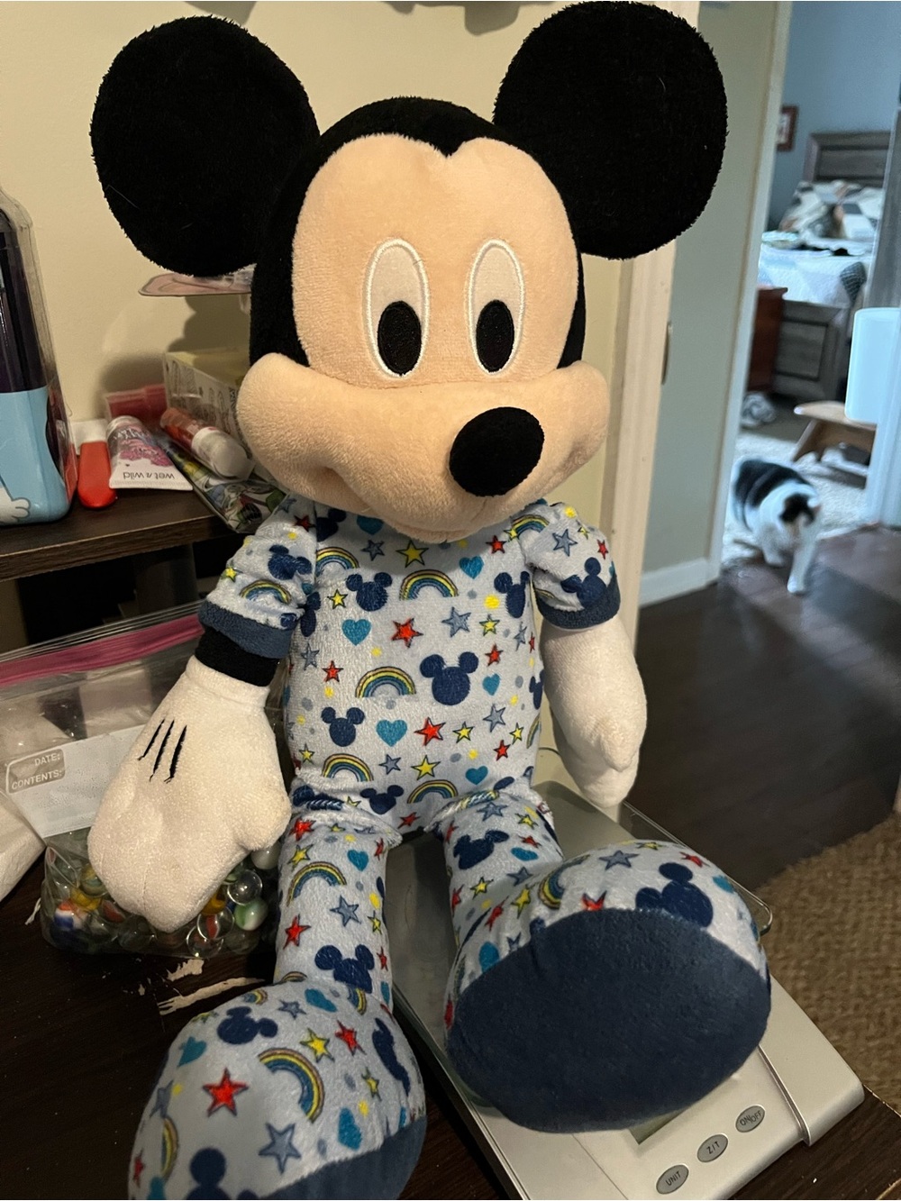 Disney Mickey Mouse Plush in Blue Star & Rainbow Pajamas
